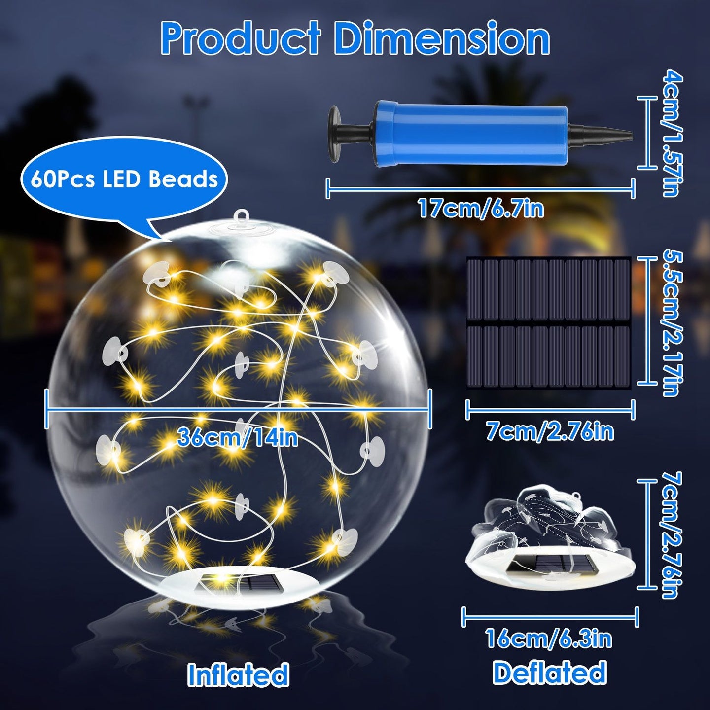 2-Pack Solar Floating Pool Lights - IP68 Waterproof LED Glow Balls