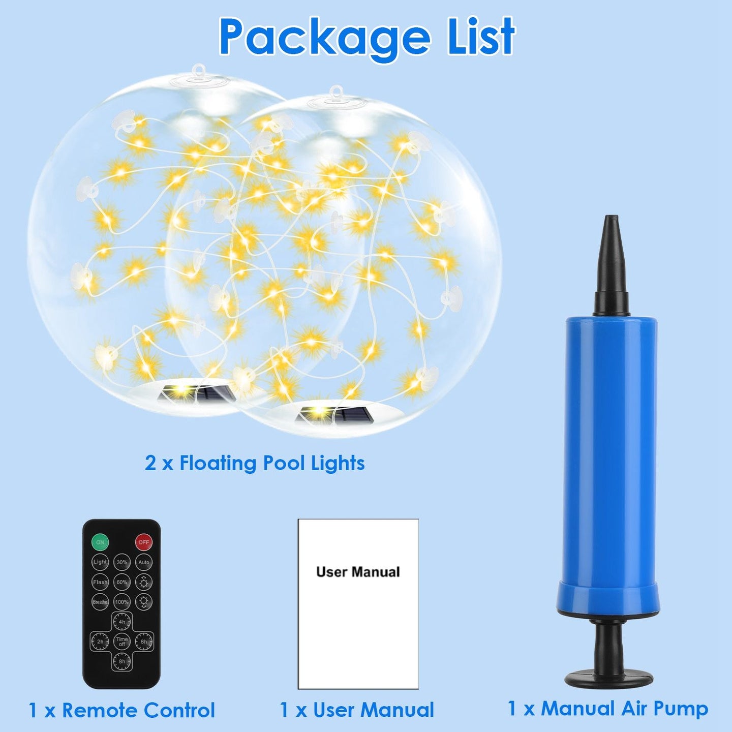 2-Pack Solar Floating Pool Lights - IP68 Waterproof LED Glow Balls