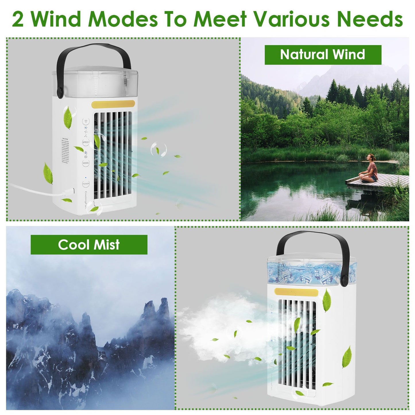 Portable Air Conditioners,4-IN-1 Portable AC Unit with  3 Speeds Nightlight,Evaporative Air Coler for Home Office Camping