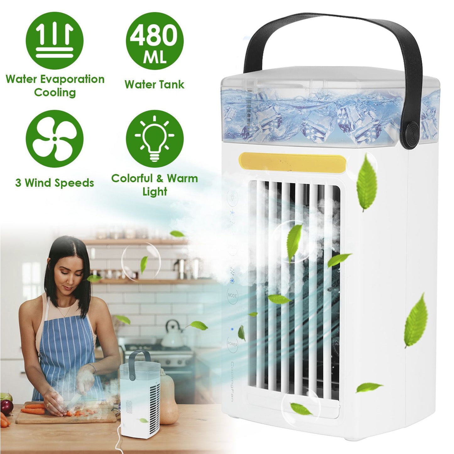 Portable Air Conditioners,4-IN-1 Portable AC Unit with  3 Speeds Nightlight,Evaporative Air Coler for Home Office Camping