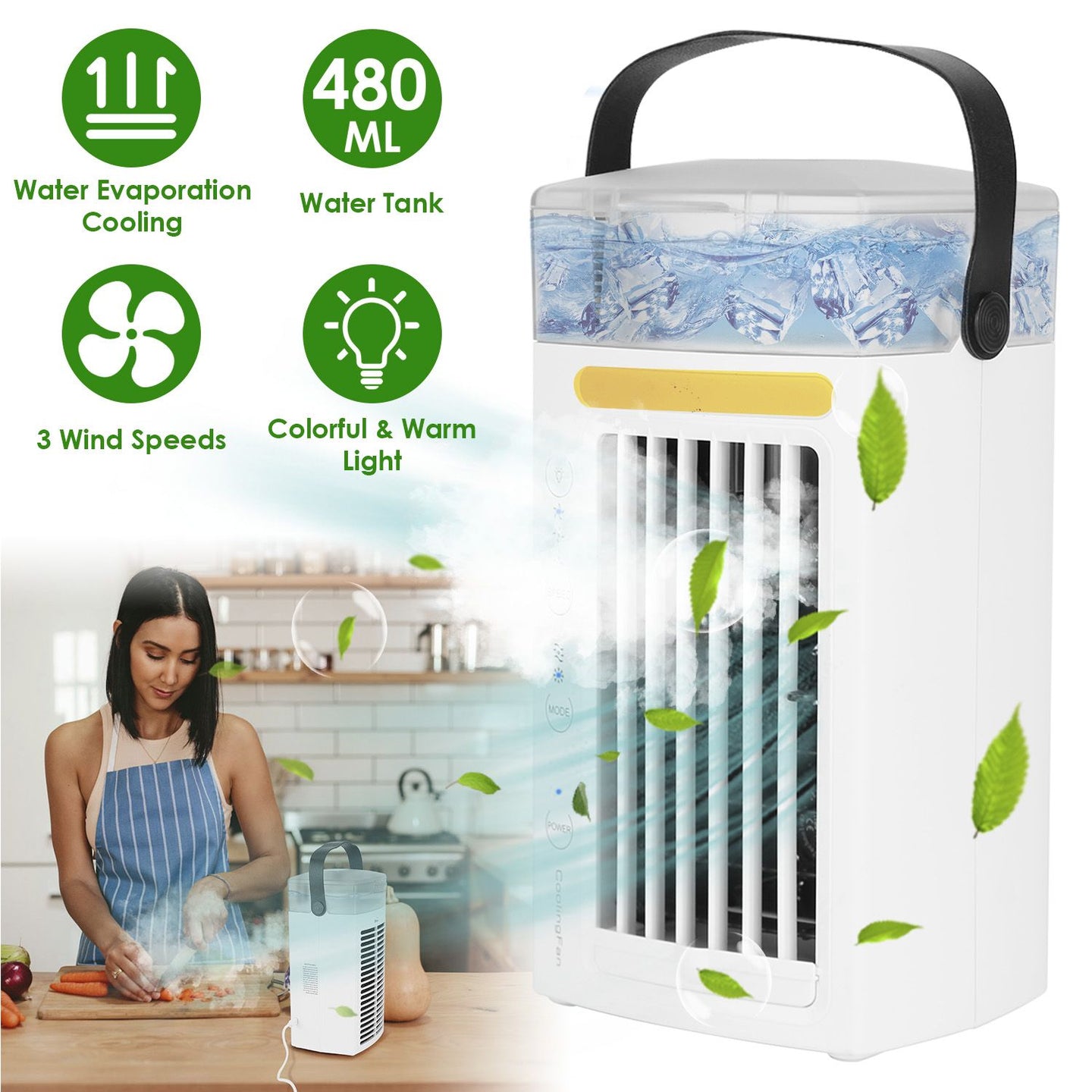 Portable Air Conditioners,4-IN-1 Portable AC Unit with  3 Speeds Nightlight,Evaporative Air Coler for Home Office Camping