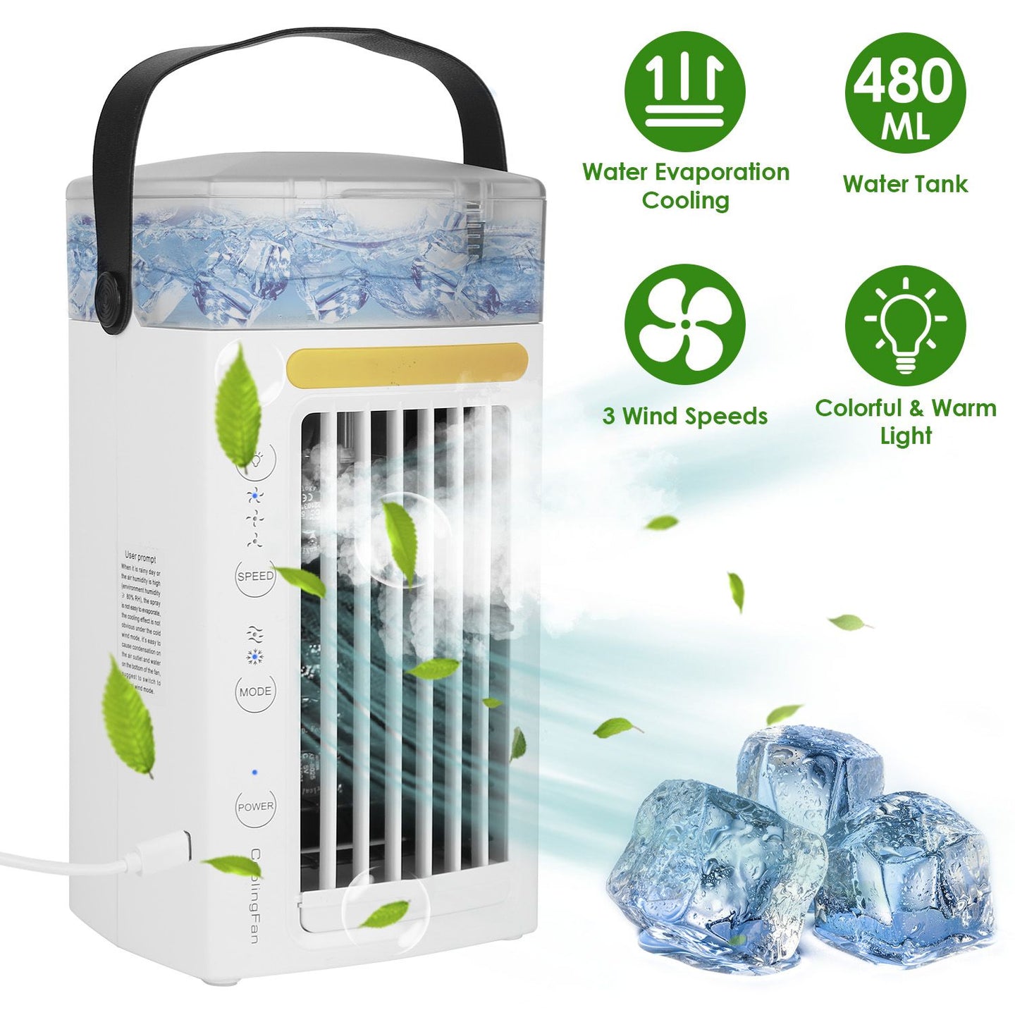 Portable Air Conditioners,4-IN-1 Portable AC Unit with  3 Speeds Nightlight,Evaporative Air Coler for Home Office Camping