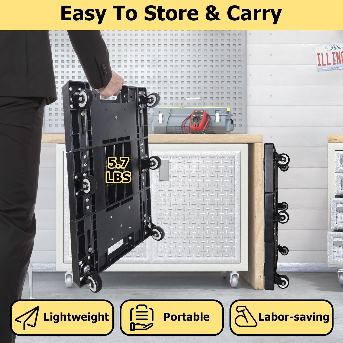 Folding Hand Truck 330lbs – Heavy Duty 6-Wheel Collapsible Dolly Cart