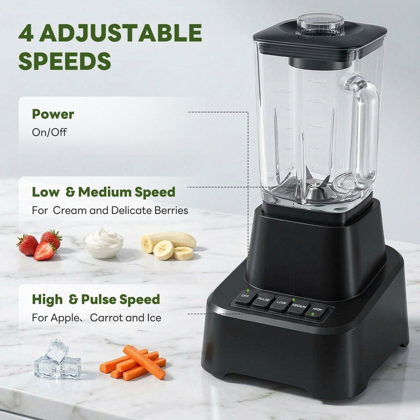 Professional Ice Cream & Kitchen Blender, 54oz Large Glass Jar
