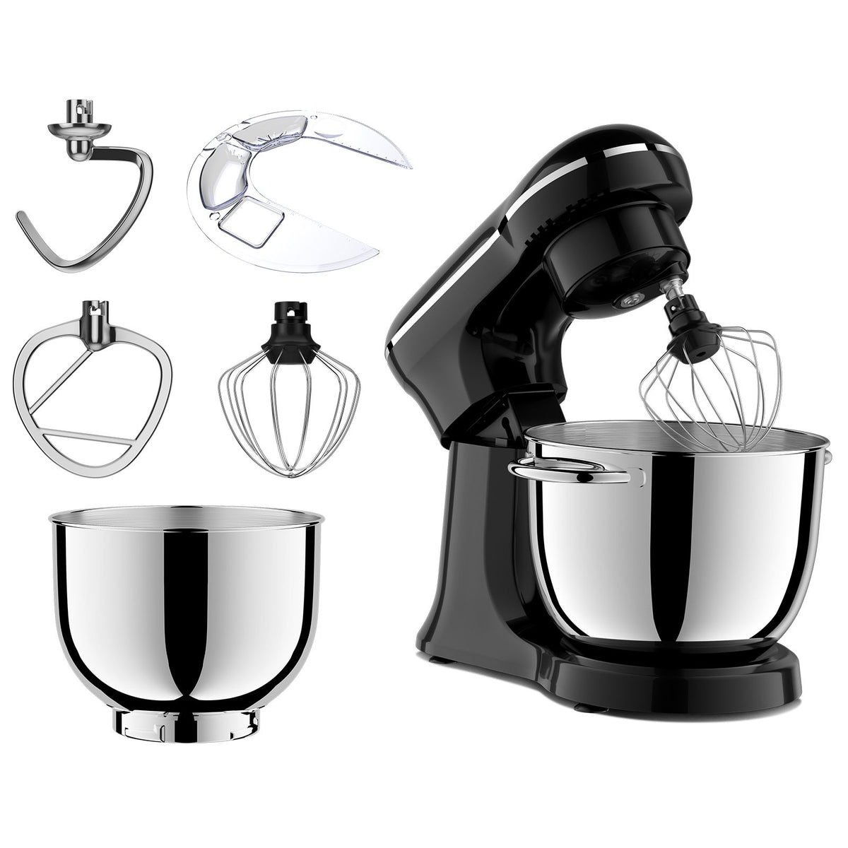 Electric Stand Mixer 5L, Planetary Food Mixer with Dough Hook, Beater & Whisk – Black