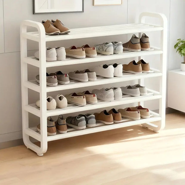 5-Tier Metal and Plastic Shoe Rack Organizer – Space-Saving Narrow Floor Shoe Storage Shelf, Durable Multi-Layer Iron Design, No Wood, Easy Assembly, Ideal for Entryways, Dorms, and Living Rooms