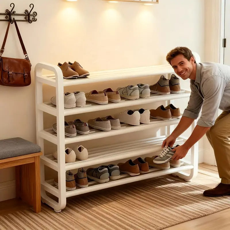 5-Tier Metal and Plastic Shoe Rack Organizer – Space-Saving Narrow Floor Shoe Storage Shelf, Durable Multi-Layer Iron Design, No Wood, Easy Assembly, Ideal for Entryways, Dorms, and Living Rooms