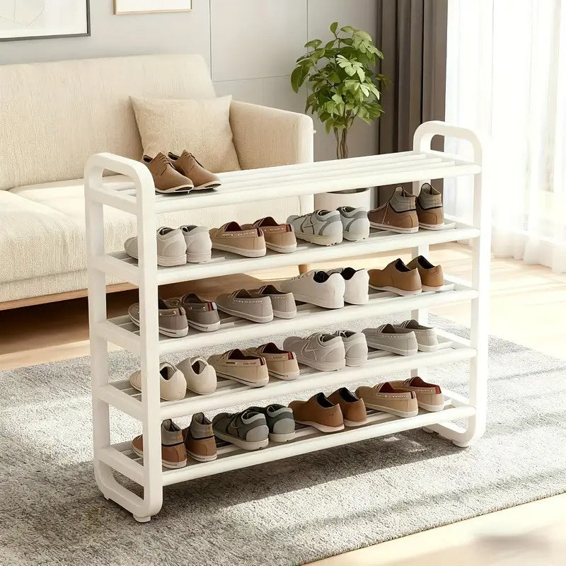 5-Tier Metal and Plastic Shoe Rack Organizer – Space-Saving Narrow Floor Shoe Storage Shelf, Durable Multi-Layer Iron Design, No Wood, Easy Assembly, Ideal for Entryways, Dorms, and Living Rooms