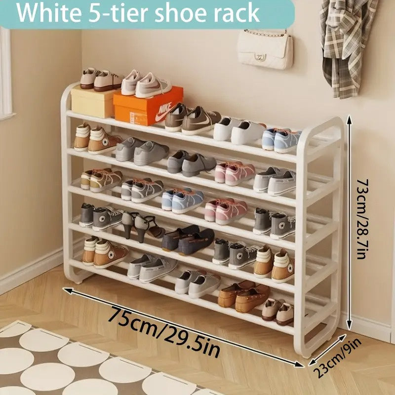 5-Tier Metal and Plastic Shoe Rack Organizer – Space-Saving Narrow Floor Shoe Storage Shelf, Durable Multi-Layer Iron Design, No Wood, Easy Assembly, Ideal for Entryways, Dorms, and Living Rooms