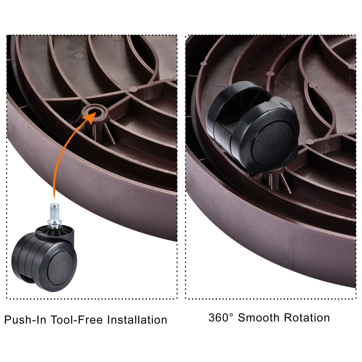 8-Pack Rolling Plant Caddy with Wheels – Heavy Duty 12.2" Plant Stand, Brown