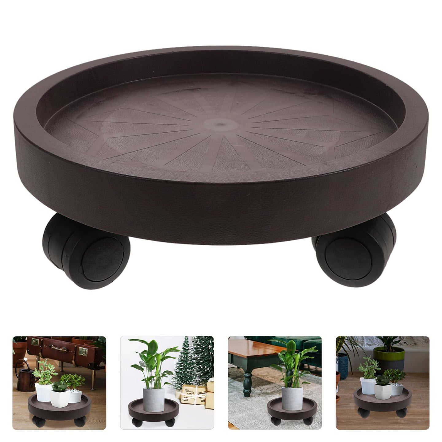 8-Pack Rolling Plant Caddy with Wheels – Heavy Duty 12.2" Plant Stand, Brown