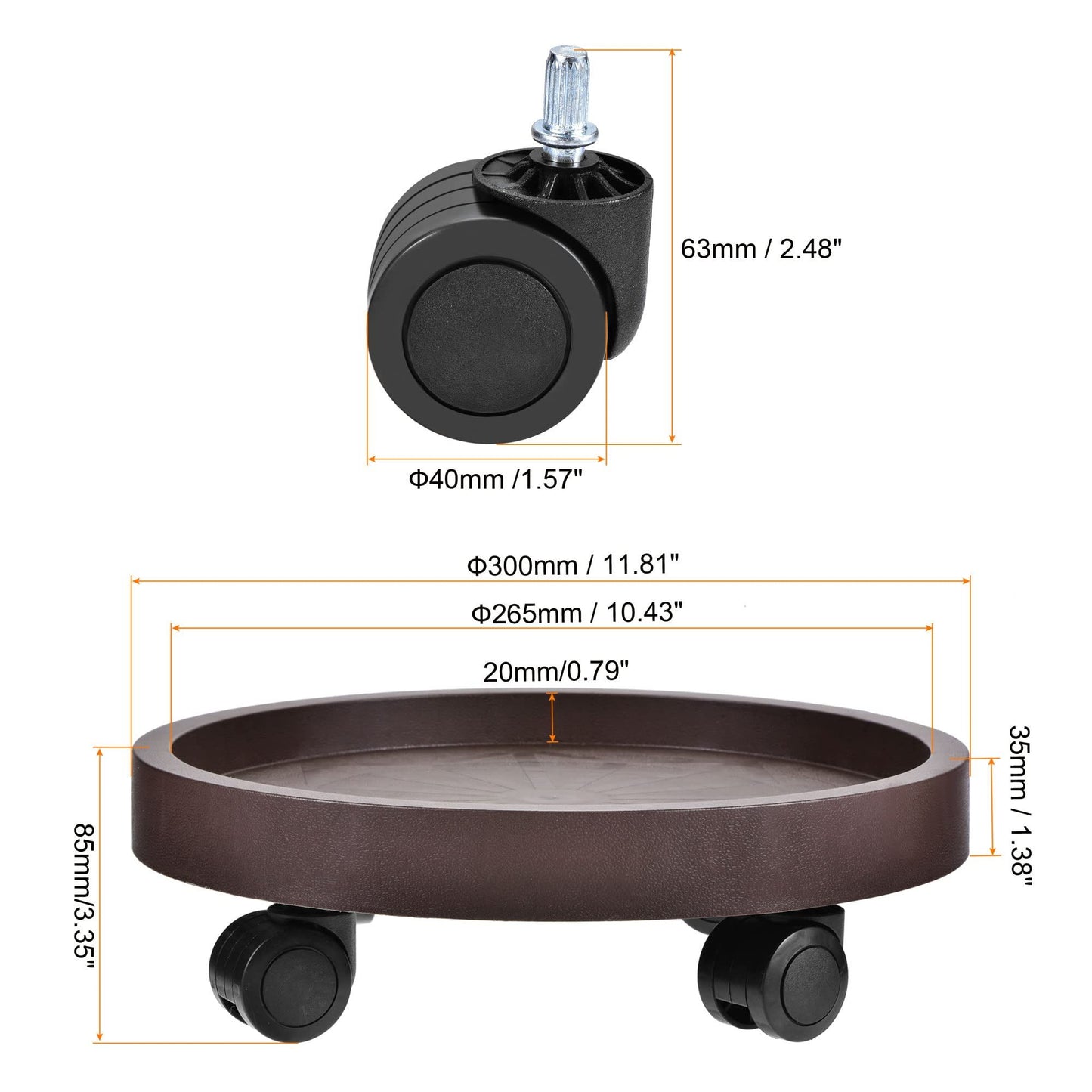 8-Pack Rolling Plant Caddy with Wheels – Heavy Duty 12.2" Plant Stand, Brown