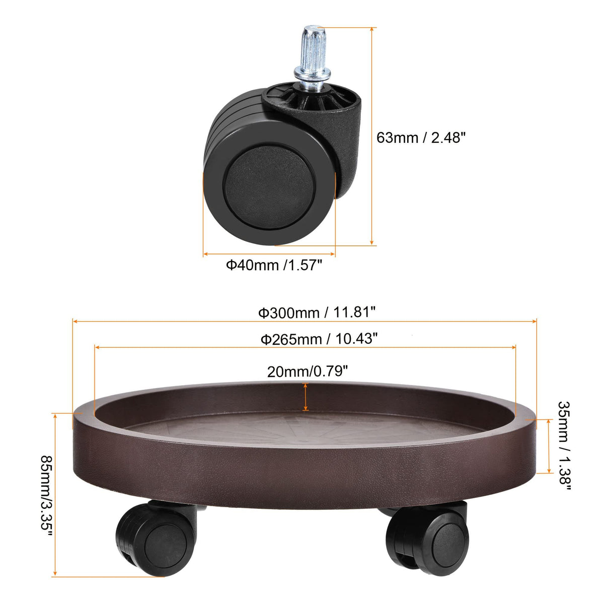 8-Pack Rolling Plant Caddy with Wheels – Heavy Duty 12.2" Plant Stand, Brown