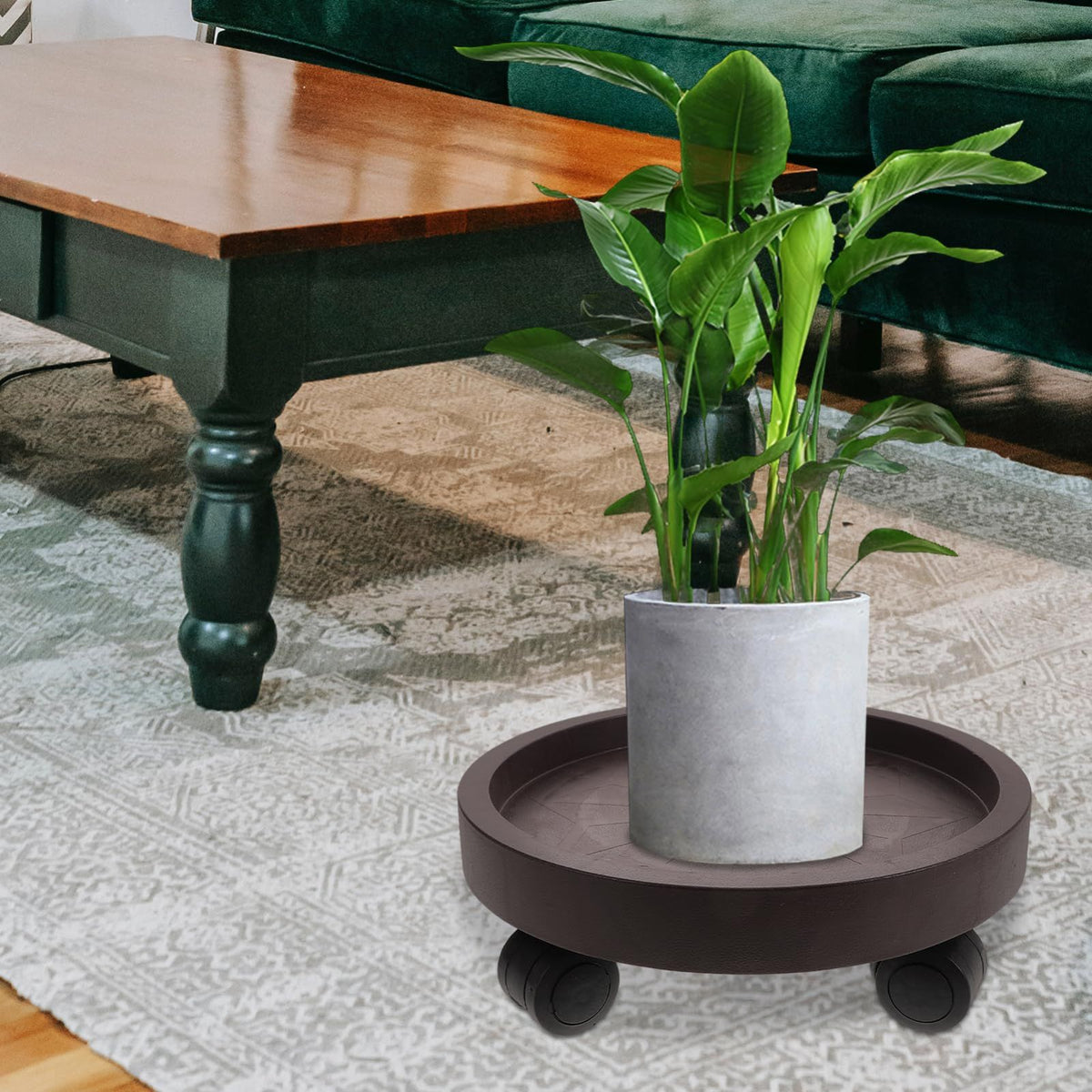 8-Pack Rolling Plant Caddy with Wheels – Heavy Duty 12.2" Plant Stand, Brown