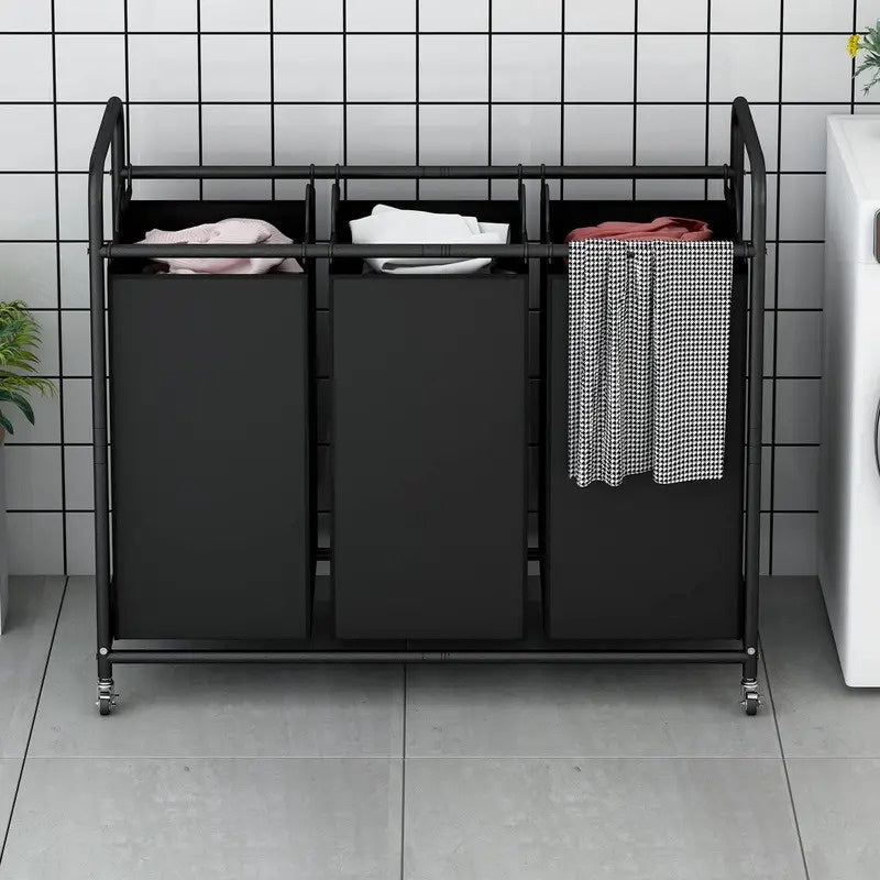 3-Bag Rolling Laundry Sorter Hamper, 63.4-Gallon Heavy-Duty Laundry Cart with Removable Bags & Lockable Wheels, Durable Fabric Laundry Organizer for Bedroom & Laundry Room