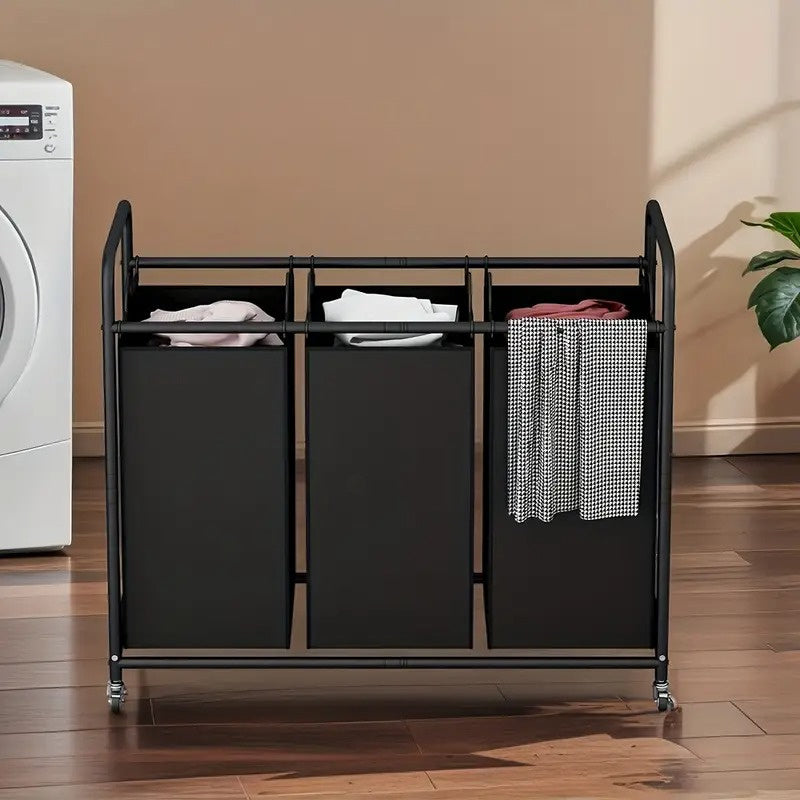 3-Bag Rolling Laundry Sorter Hamper, 63.4-Gallon Heavy-Duty Laundry Cart with Removable Bags & Lockable Wheels, Durable Fabric Laundry Organizer for Bedroom & Laundry Room