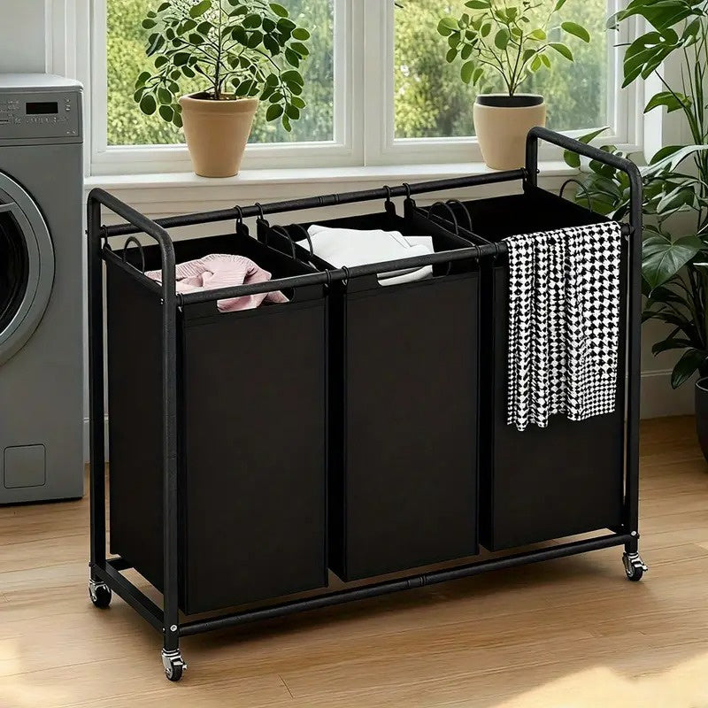 3-Bag Rolling Laundry Sorter Hamper, 63.4-Gallon Heavy-Duty Laundry Cart with Removable Bags & Lockable Wheels, Durable Fabric Laundry Organizer for Bedroom & Laundry Room