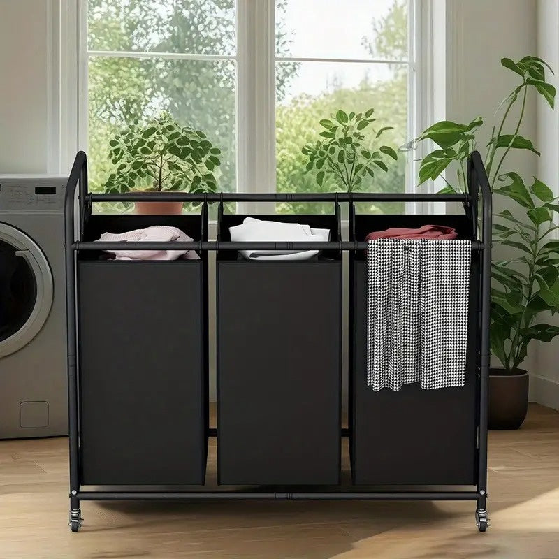 3-Bag Rolling Laundry Sorter Hamper, 63.4-Gallon Heavy-Duty Laundry Cart with Removable Bags & Lockable Wheels, Durable Fabric Laundry Organizer for Bedroom & Laundry Room