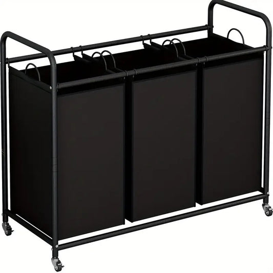 3-Bag Rolling Laundry Sorter Hamper, 63.4-Gallon Heavy-Duty Laundry Cart with Removable Bags & Lockable Wheels, Durable Fabric Laundry Organizer for Bedroom & Laundry Room