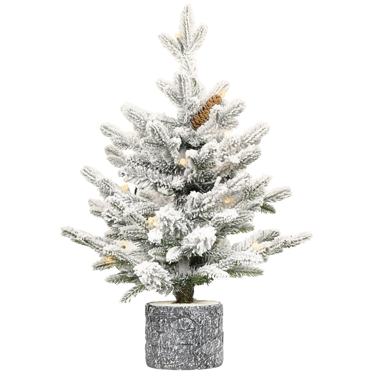3FT Pre-lit Potted Snow Flocked Christmas Tree Mini Small Artificial Xmas Tree & 50 Lights and 365 PE&PVC Branch Tips for Front Door, Porch