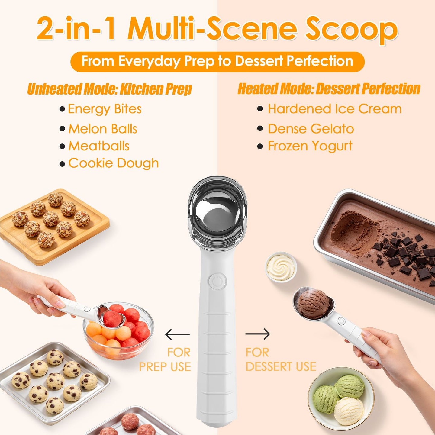 45 Seconds Fast Warm Electric Ice Cream Scoop, Self-Heating Rechargeable Ice Cream Spoon Non-Stick Smooth Round Scoops, IP66 Waterproof Ergonomic Handle for Hard Frozen Desserts