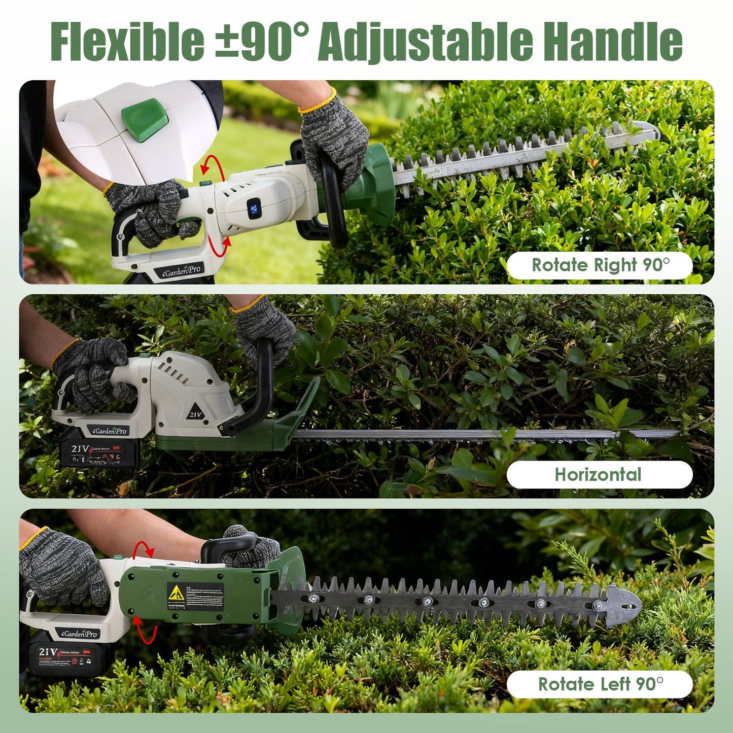 Cordless Hedge Trimmer, 0.6 in Cutting Capacity, Adjustable Handle, Rechargeable 2600mAh