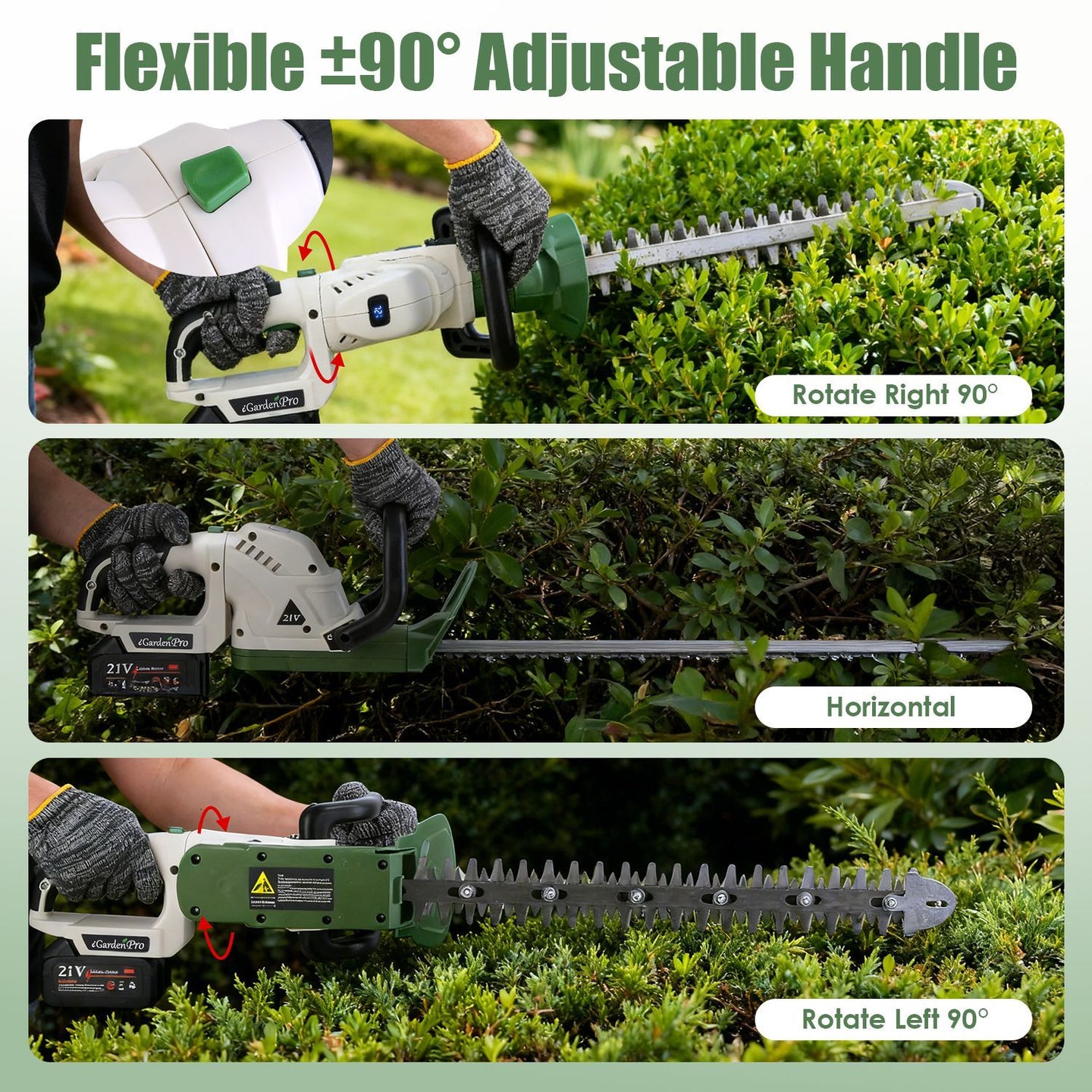 Cordless Hedge Trimmer, 0.6 in Cutting Capacity, Adjustable Handle, Rechargeable 2600mAh