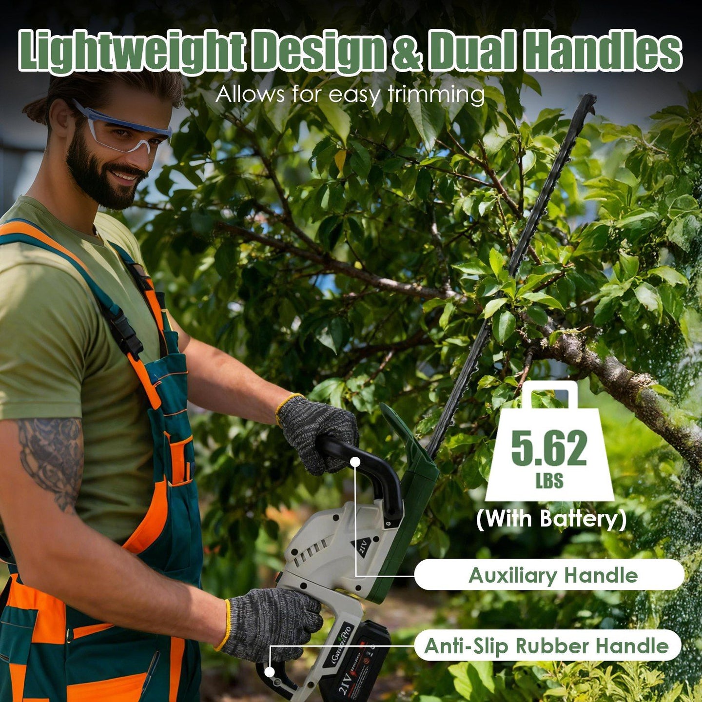 Cordless Hedge Trimmer, 0.6 in Cutting Capacity, Adjustable Handle, Rechargeable 2600mAh