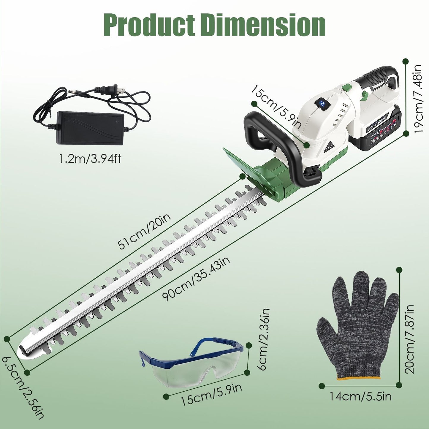 Cordless Hedge Trimmer, 0.6 in Cutting Capacity, Adjustable Handle, Rechargeable 2600mAh