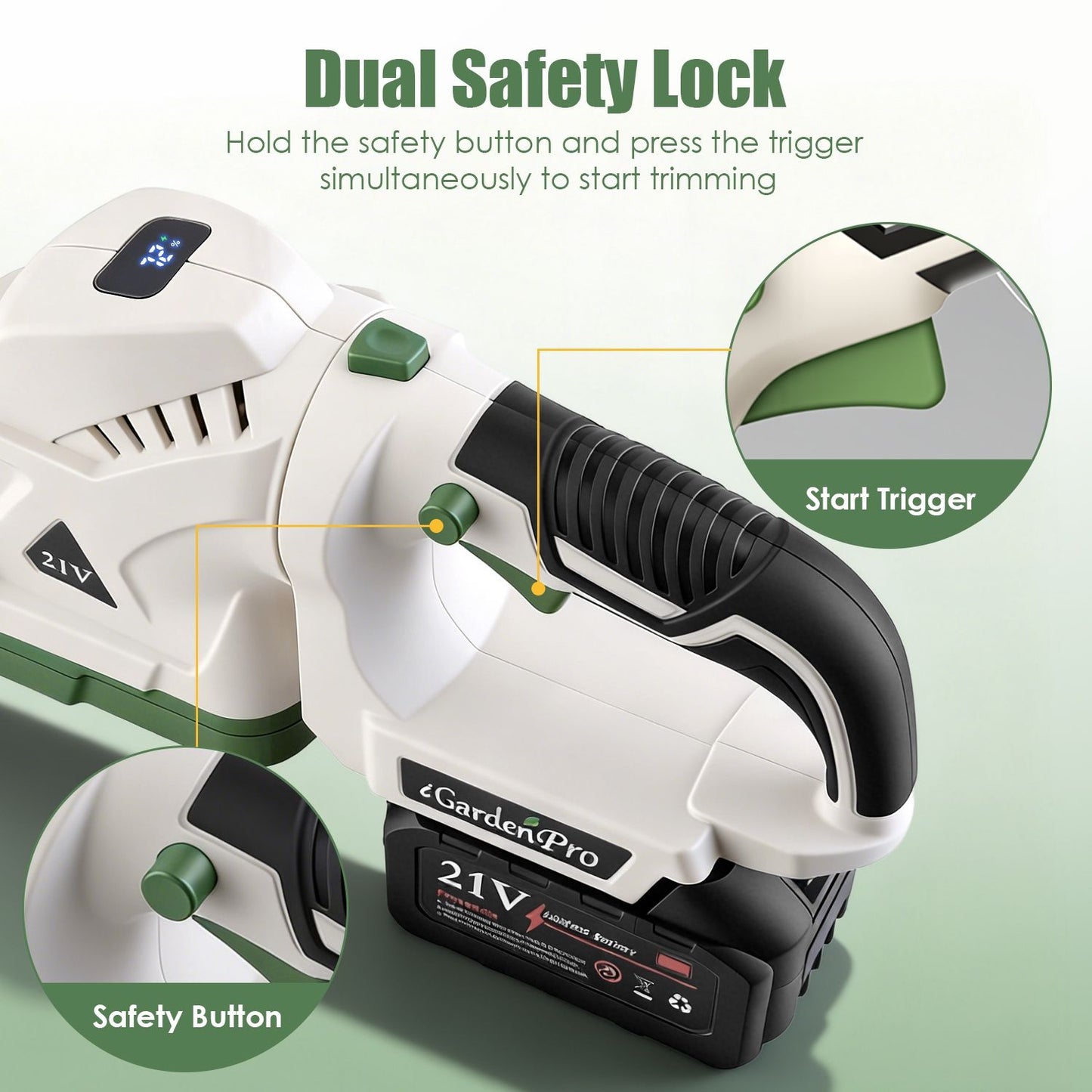 Cordless Hedge Trimmer, 0.6 in Cutting Capacity, Adjustable Handle, Rechargeable 2600mAh