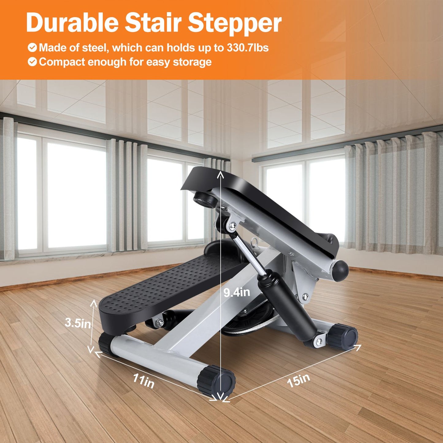 Mini Stepper with Resistance Bands & LCD Monitor - 330lb Capacity
