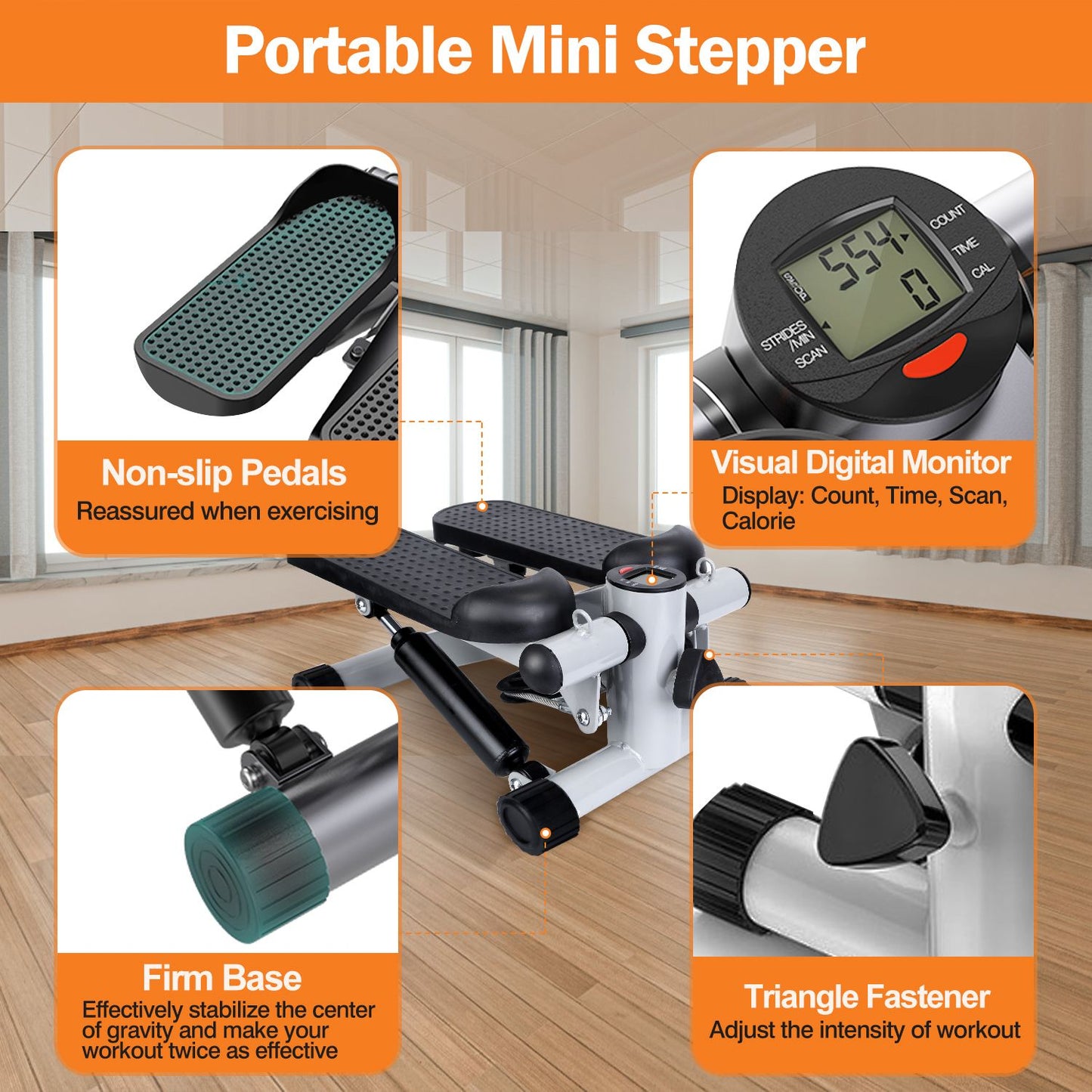 Mini Stepper with Resistance Bands & LCD Monitor - 330lb Capacity