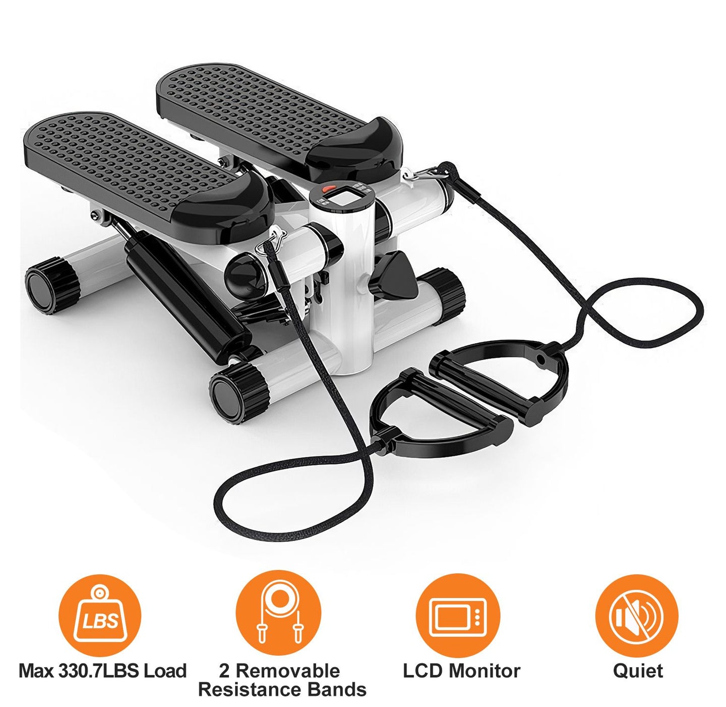 Mini Stepper with Resistance Bands & LCD Monitor - 330lb Capacity