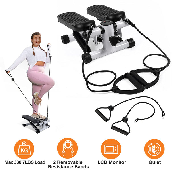Mini Stepper with Resistance Bands & LCD Monitor - 330lb Capacity