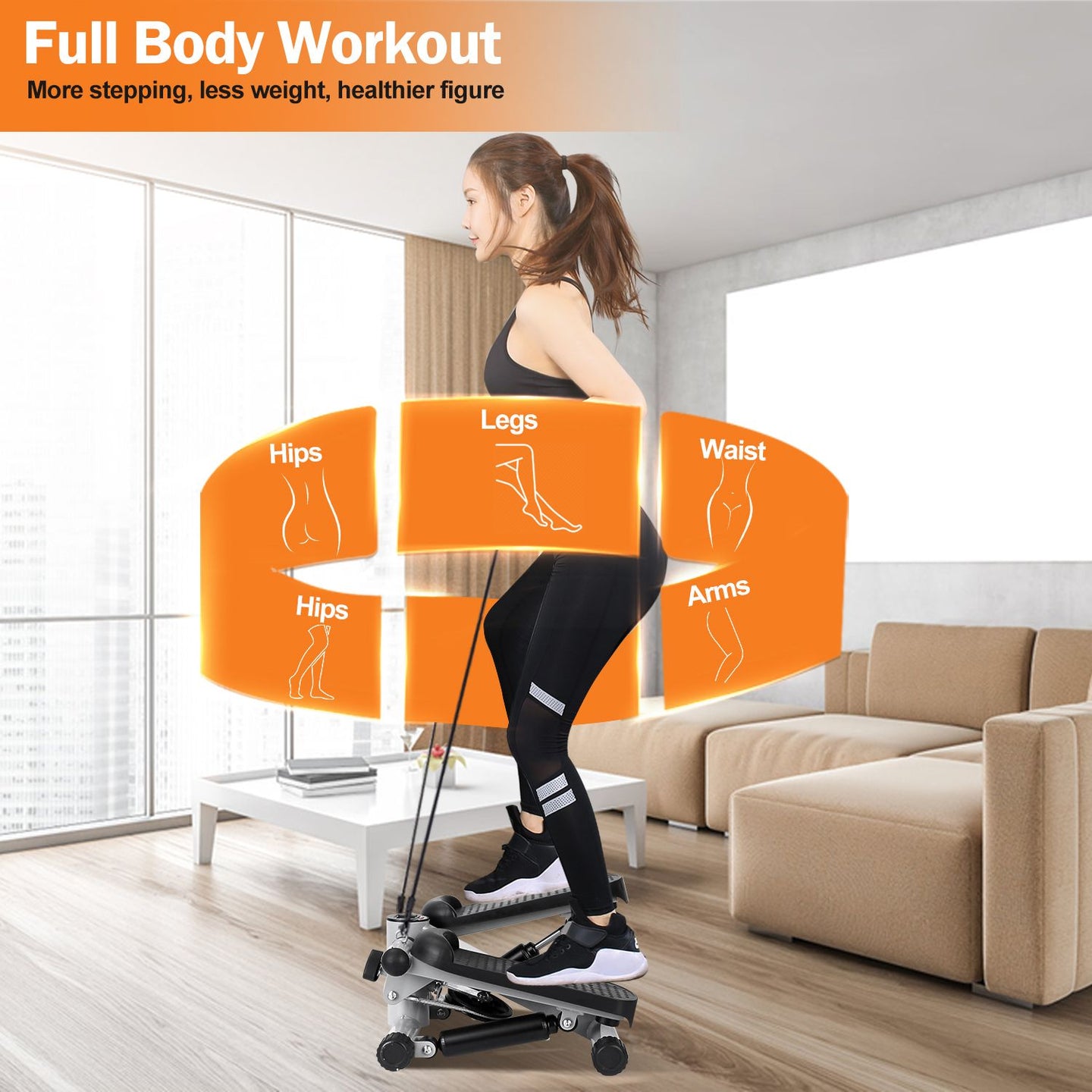 Mini Stepper with Resistance Bands & LCD Monitor - 330lb Capacity