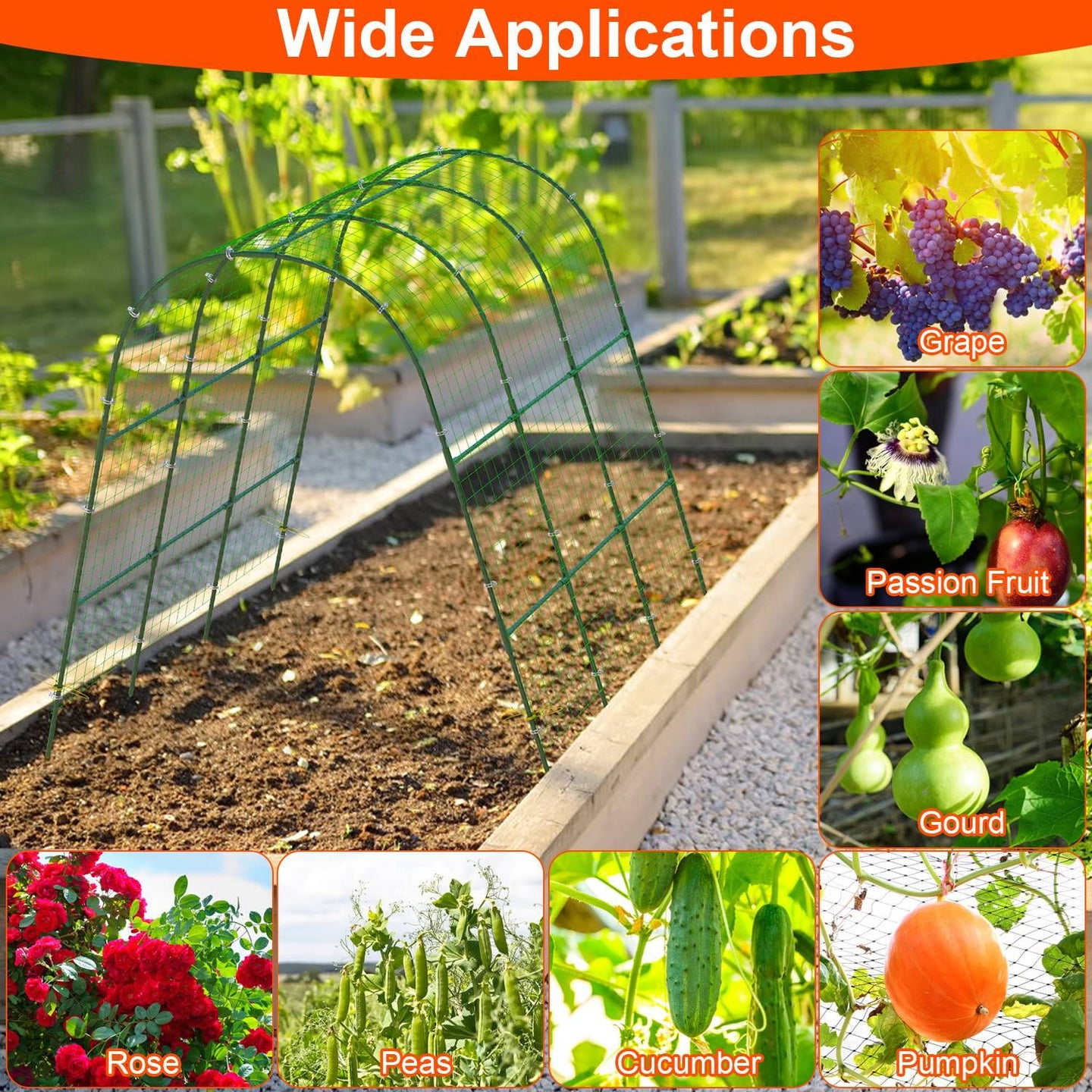 Large U-Shaped Garden Arch Trellis for Climbing Plants - Adjustable 15-45" Width, Metal Cucumber Trellis with Netting