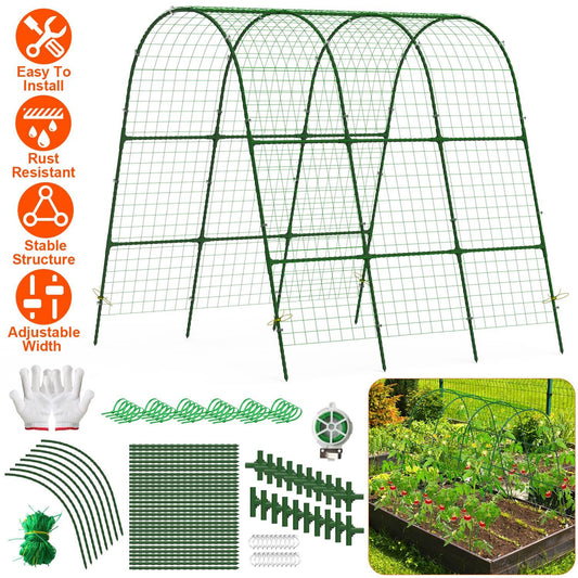 Large U-Shaped Garden Arch Trellis for Climbing Plants - Adjustable 15-45" Width, Metal Cucumber Trellis with Netting