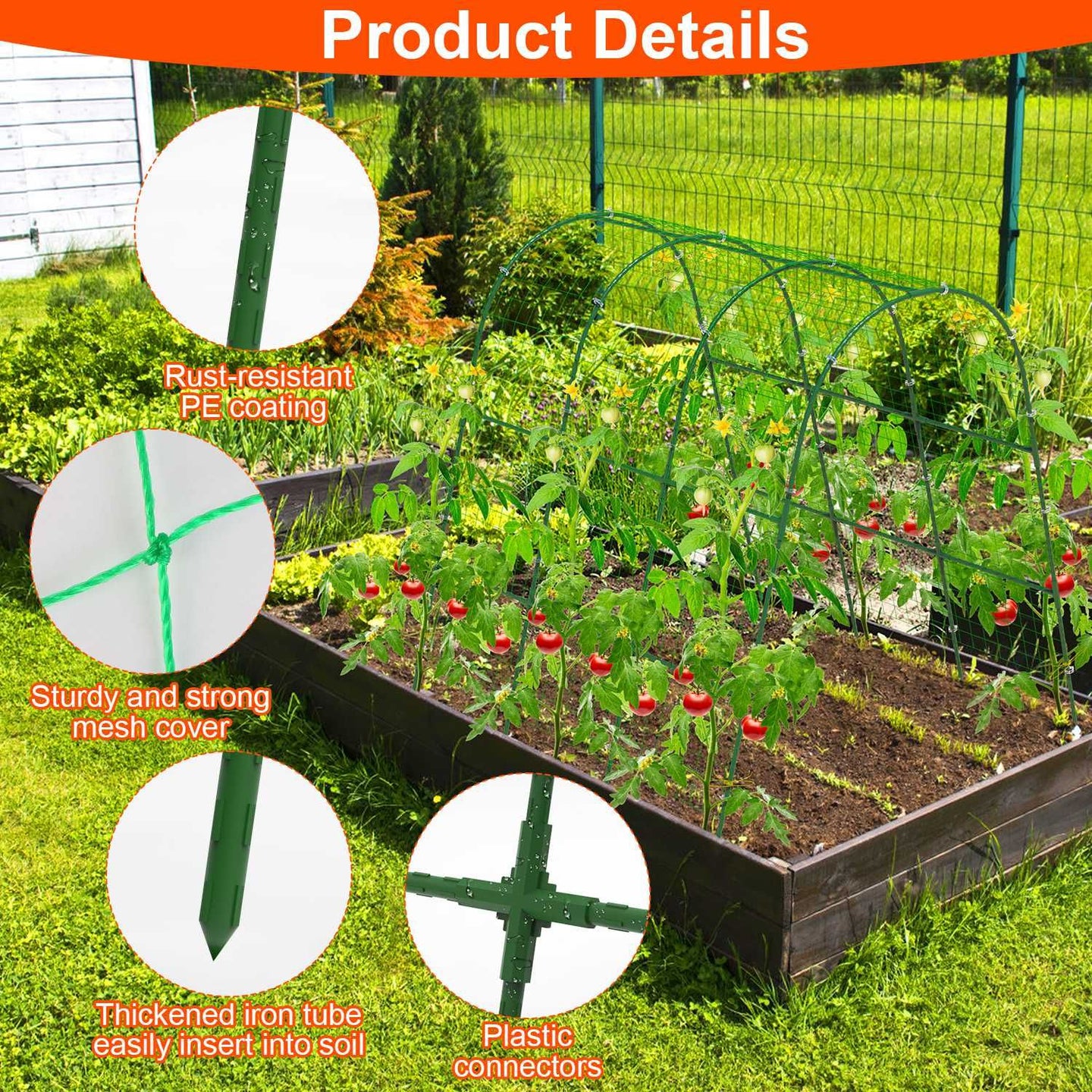 Large U-Shaped Garden Arch Trellis for Climbing Plants - Adjustable 15-45" Width, Metal Cucumber Trellis with Netting