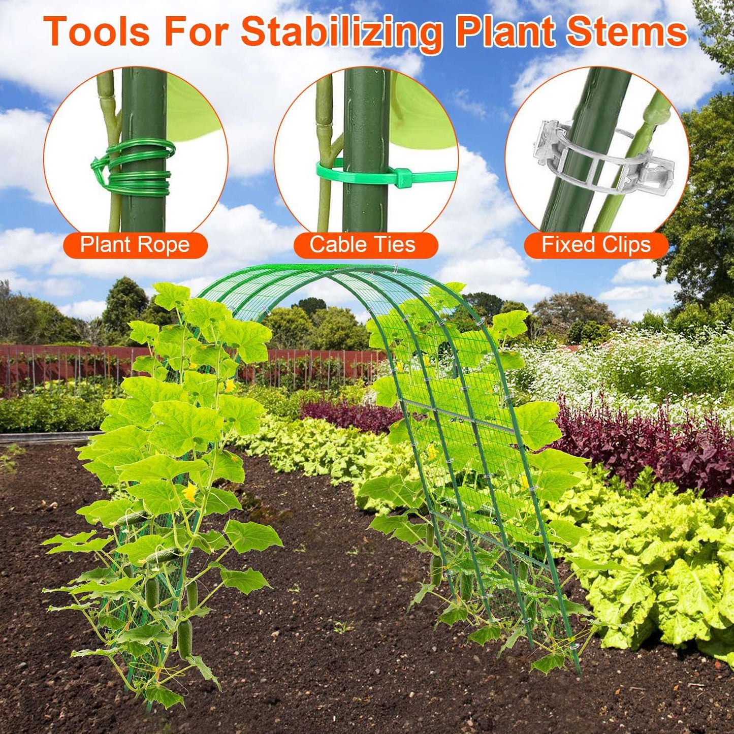 Large U-Shaped Garden Arch Trellis for Climbing Plants - Adjustable 15-45" Width, Metal Cucumber Trellis with Netting