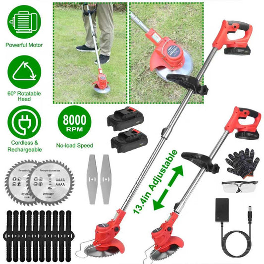Cordless Weed Eater with 2 Batteries, 8000 RPM Electric Grass Trimmer & Edger