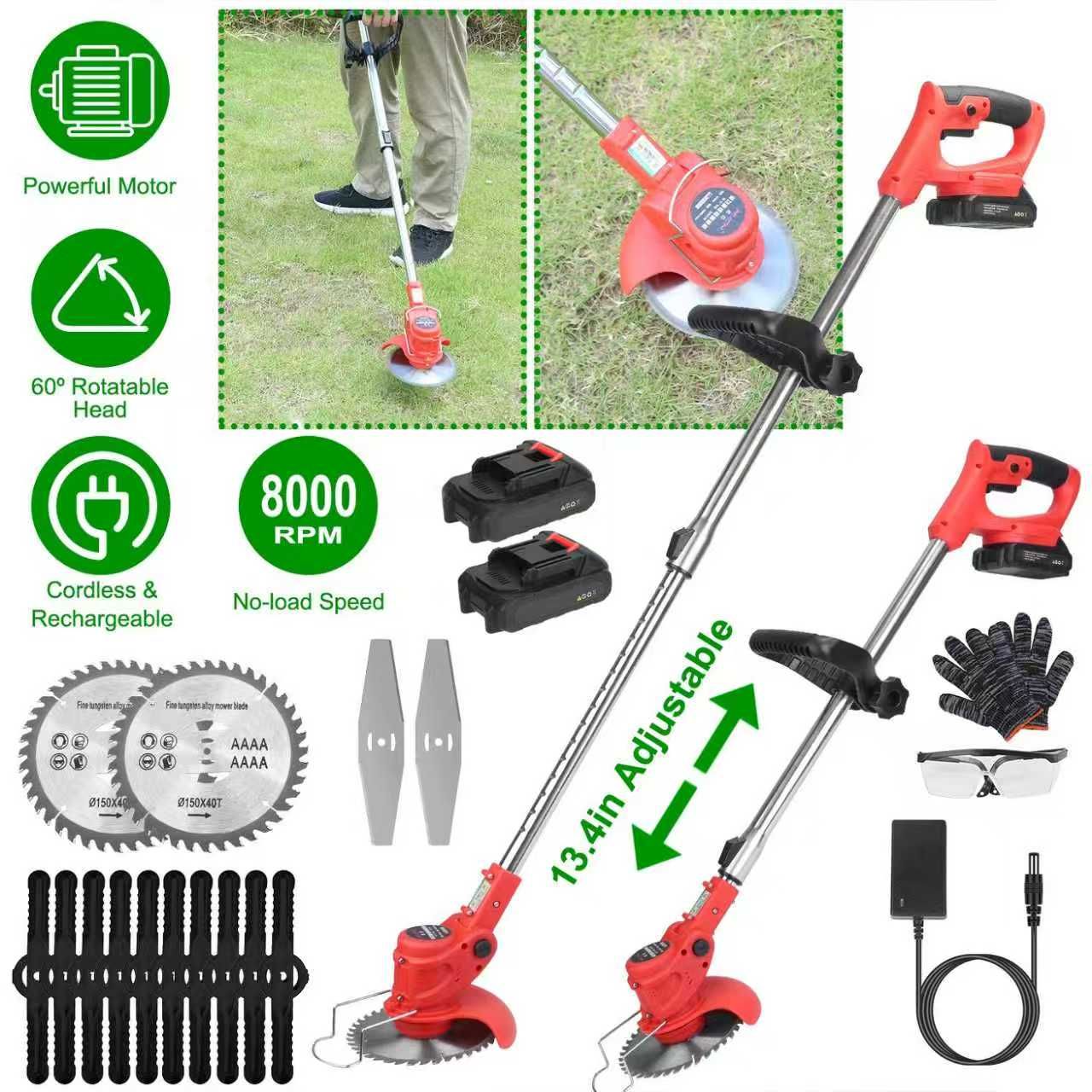 Cordless Weed Eater with 2 Batteries, 8000 RPM Electric Grass Trimmer & Edger