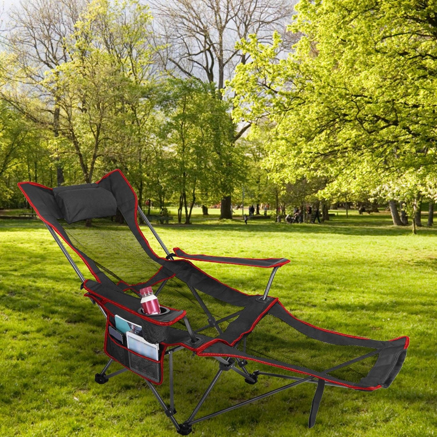Foldable Camping Chair 330LBS Heavy Duty Steel Reclining Lawn Chair w/ Cup Holder & Carry Bag