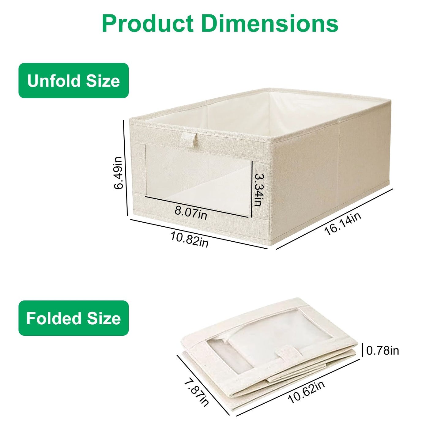 4PCS Foldable Linen Closet Storage Bins with Clear Window, Washable Fabric Baskets for Clothes Organization