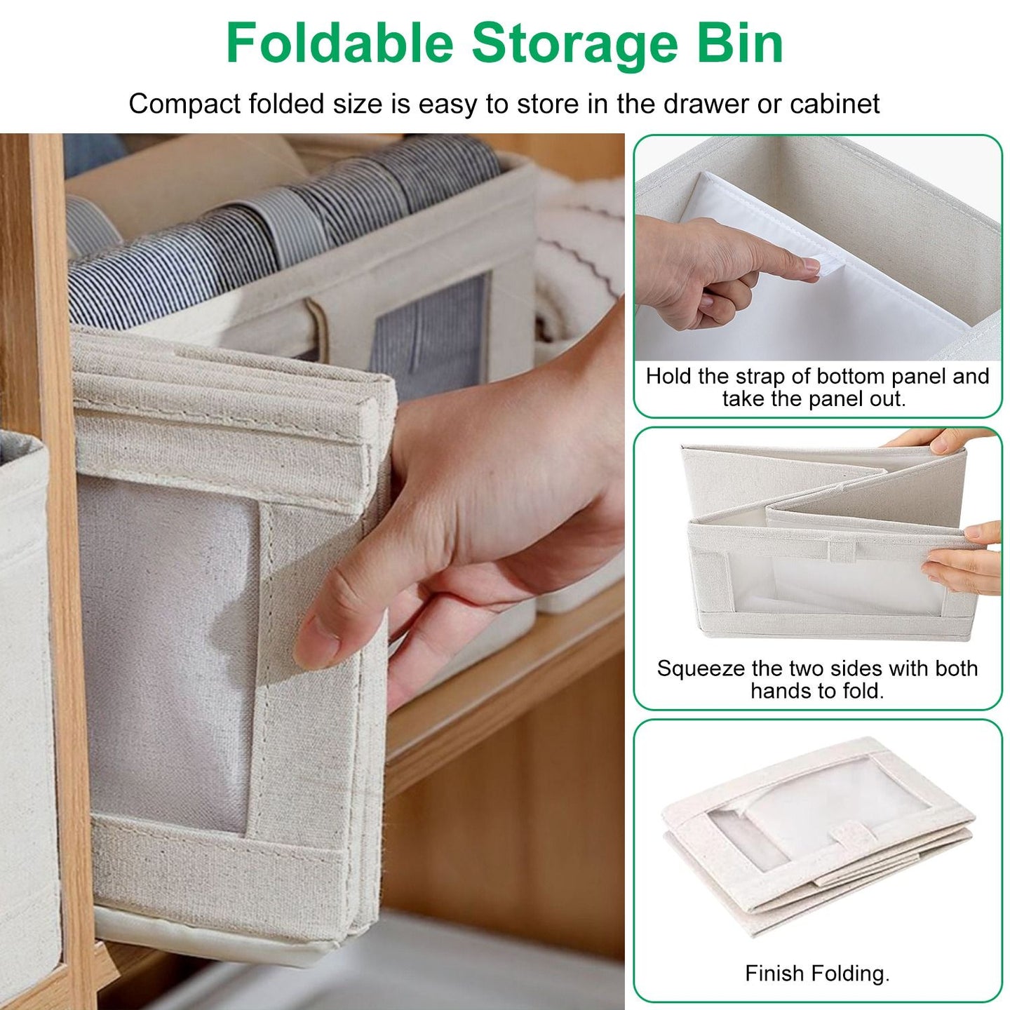 4PCS Foldable Linen Closet Storage Bins with Clear Window, Washable Fabric Baskets for Clothes Organization