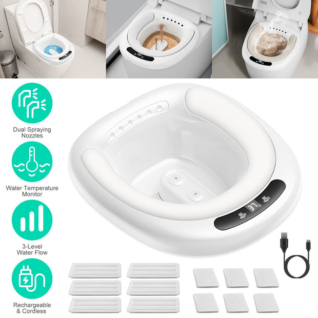 Rechargeable Electric Sitz Bath with Dual Nozzles, 3 Flow Levels, LED Temp Display