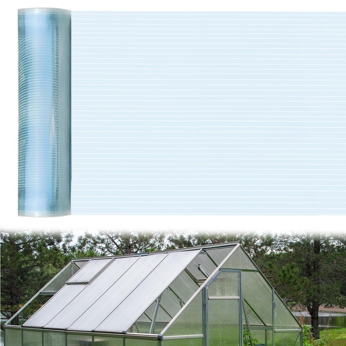 Polycarbonate Roof Panel Roll, Clear Roofing Panels Insulated Rainproof Greenhouse Panels Glass Fiber Roofing Canopy Cover for Farming, Sunroom 4x32ft(1.2x10m)