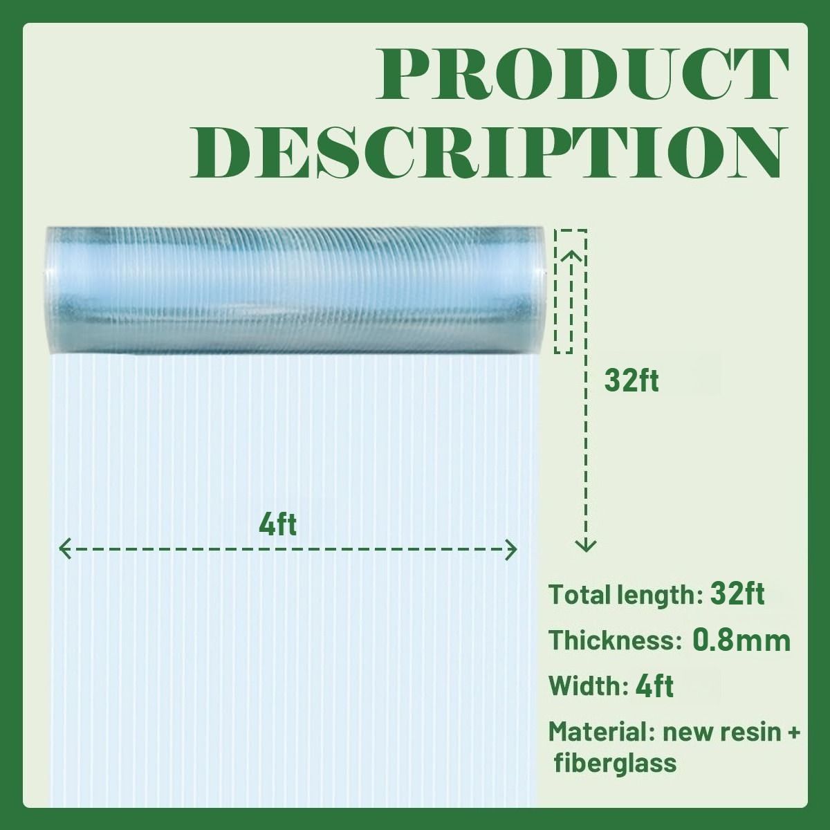 Polycarbonate Roof Panel Roll, Clear Roofing Panels Insulated Rainproof Greenhouse Panels Glass Fiber Roofing Canopy Cover for Farming, Sunroom 4x32ft(1.2x10m)