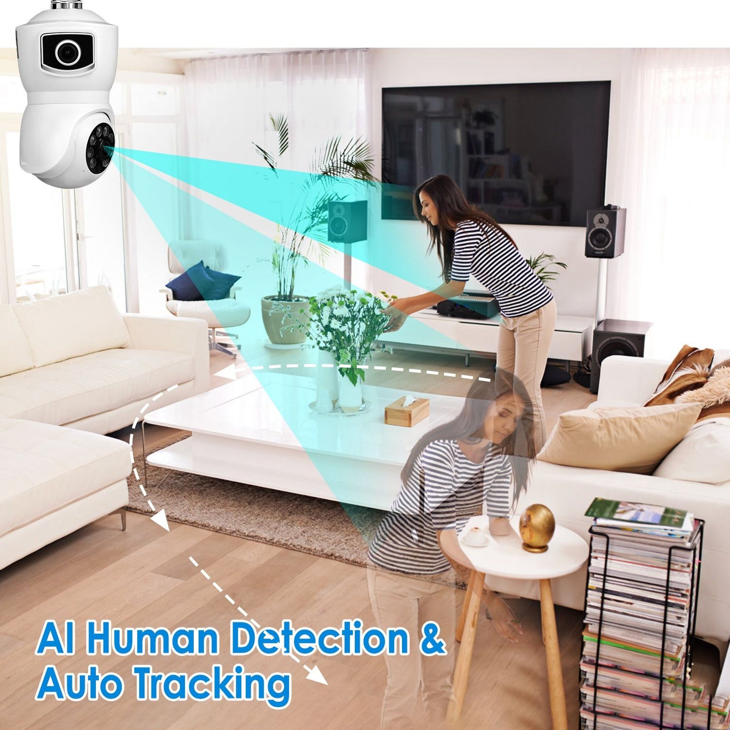 360° WiFi Light Bulb Security Camera with Two-Way Audio & Motion Detection