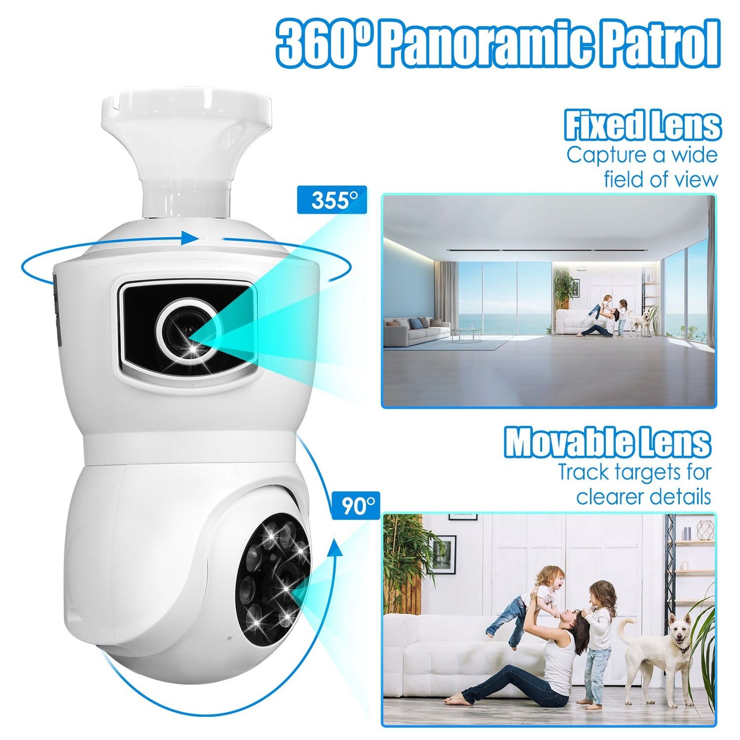 360° WiFi Light Bulb Security Camera with Two-Way Audio & Motion Detection