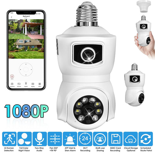 360° WiFi Light Bulb Security Camera with Two-Way Audio & Motion Detection